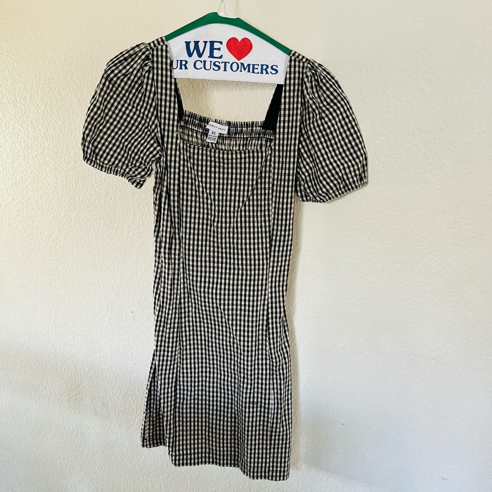 Sincerely Jules Black & White Gingham Puff-Sleeve Mini Dress